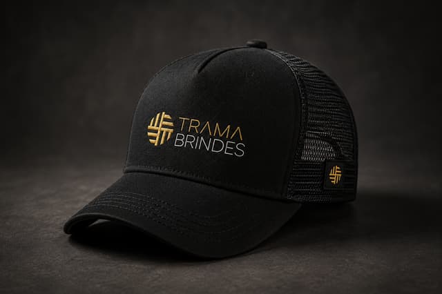 Bonés personalizados produzidos pela Trama Brindes